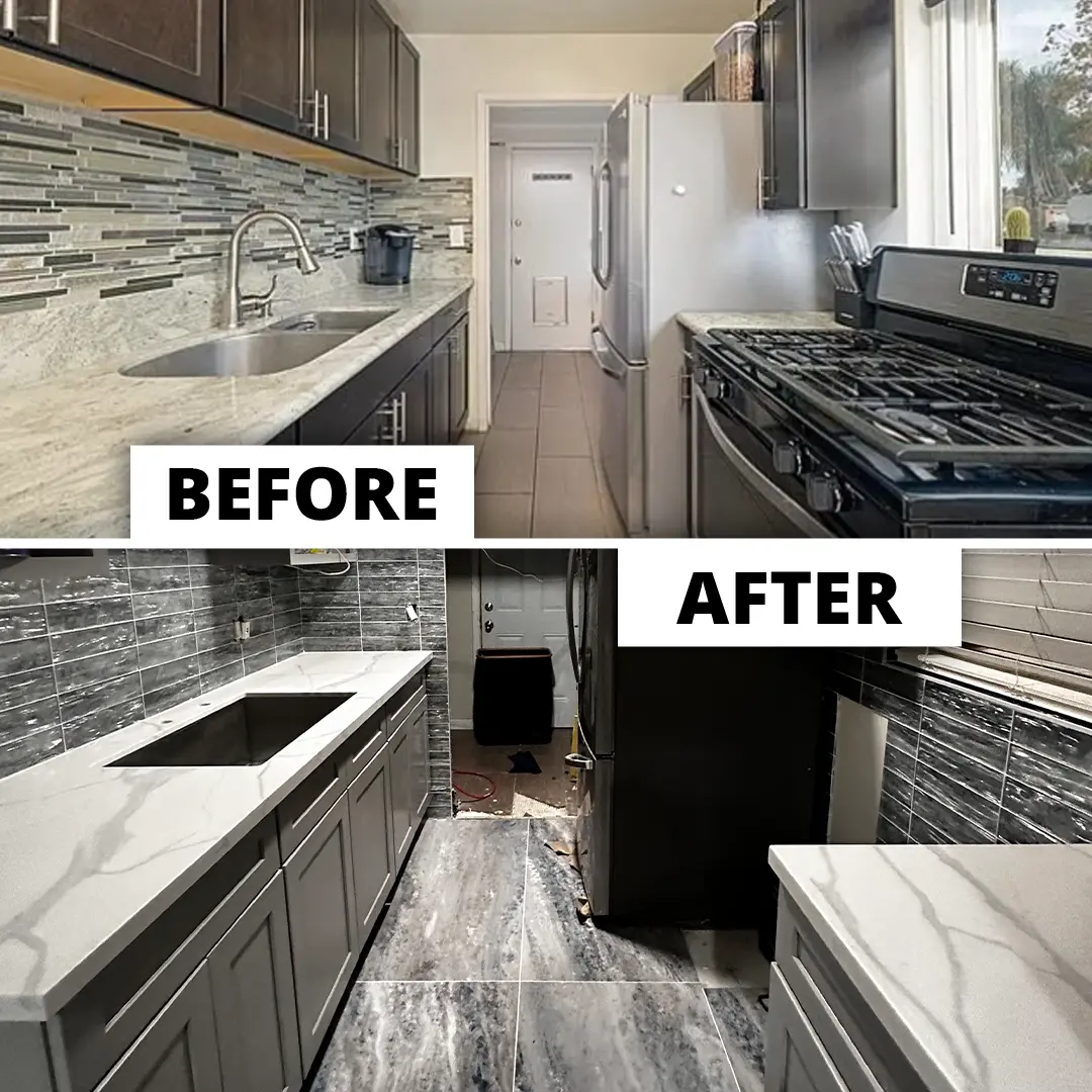 Before and after picture of a kitchen