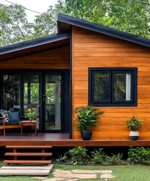 adu construction pico rivera ca home additions small modern wood clad adu with black trim and landscaped garden