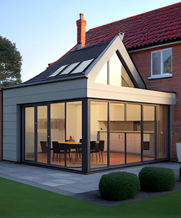 adu contractor paramount ca home additions modern home extension with glass doors red brick and landscaped garden